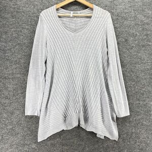 Beatrix Ost Sweater Pullover Women M Medium Gray Knit V-Neck Long Sleeve Cotton